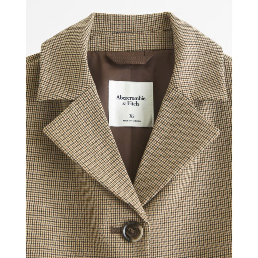 Abercrombie & Fitch Short Menswear Blazer in Brown Plaid NWT - Picture 6 of 13